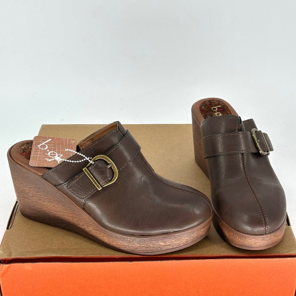 NEW Boc Brown Faux Leather Platform Wedge Mule Clogs Buckle Boho Fall 7 M